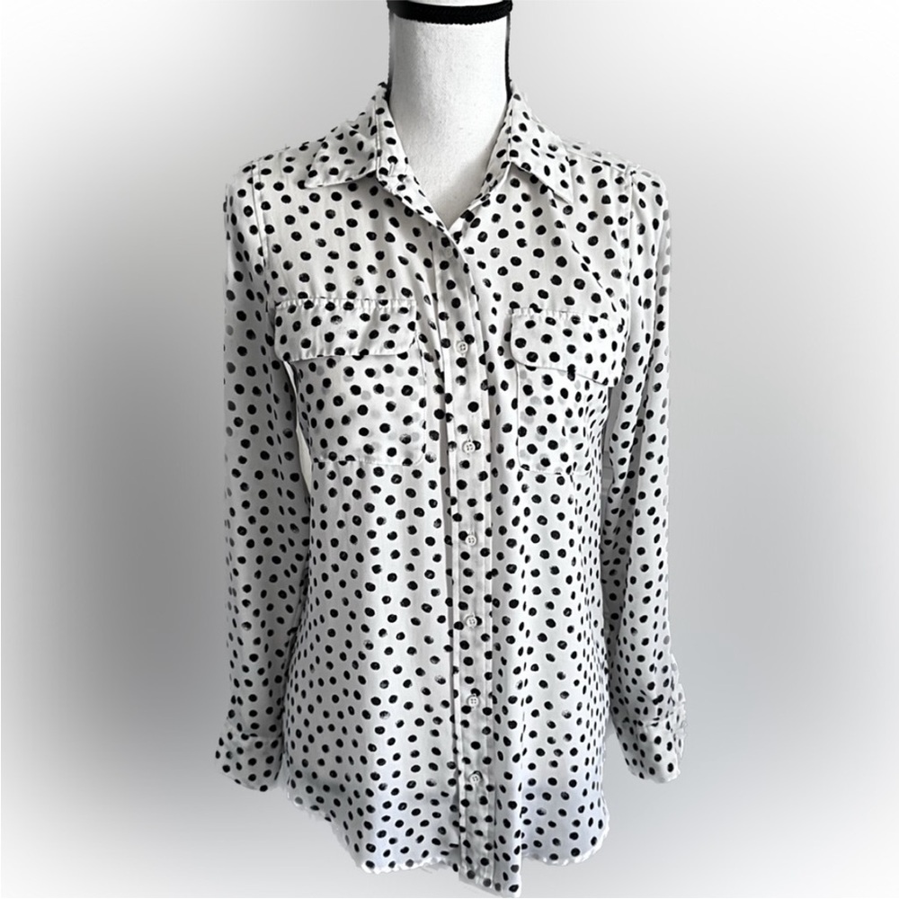 Who What Wear Black & White Polka Dot Blouse